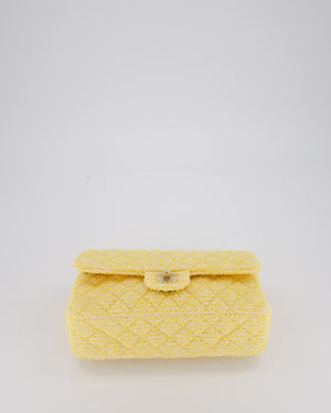 Chanel Yellow Medium Classic Double Flap Bag in Quilted Tweed with Champagne Hardware