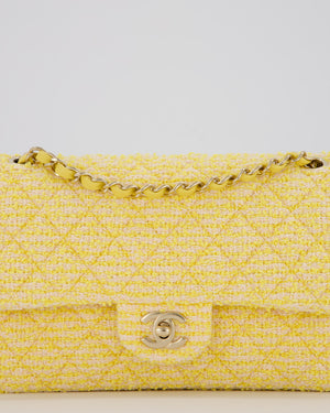 Chanel Yellow Medium Classic Double Flap Bag in Quilted Tweed with Champagne Hardware