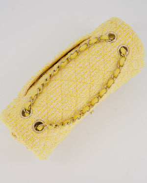 Chanel Yellow Medium Classic Double Flap Bag in Quilted Tweed with Champagne Hardware