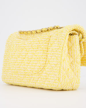 Chanel Yellow Medium Classic Double Flap Bag in Quilted Tweed with Champagne Hardware
