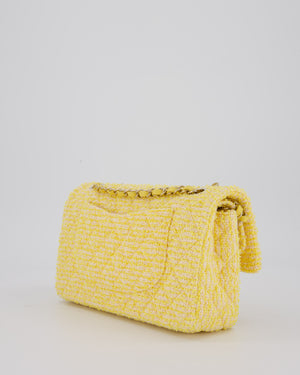 Chanel Yellow Medium Classic Double Flap Bag in Quilted Tweed with Champagne Hardware