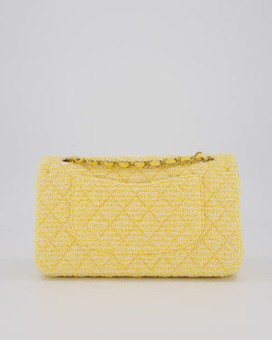 Chanel Yellow Medium Classic Double Flap Bag in Quilted Tweed with Champagne Hardware