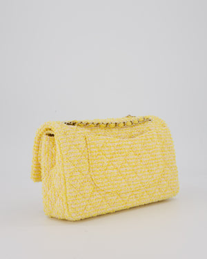Chanel Yellow Medium Classic Double Flap Bag in Quilted Tweed with Champagne Hardware