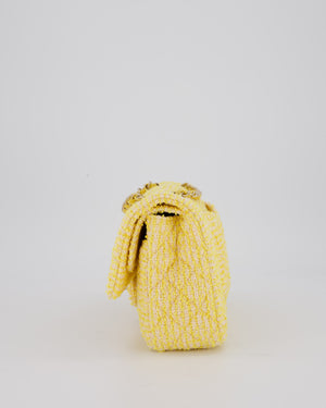 Chanel Yellow Medium Classic Double Flap Bag in Quilted Tweed with Champagne Hardware