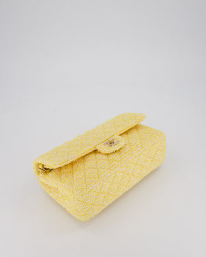 Chanel Yellow Medium Classic Double Flap Bag in Quilted Tweed with Champagne Hardware