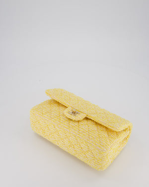 Chanel Yellow Medium Classic Double Flap Bag in Quilted Tweed with Champagne Hardware