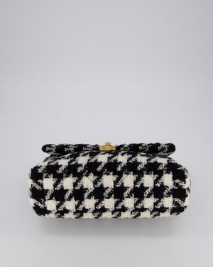Chanel Medium 19 Flap Bag in Black and White Houndstooth Quilted Tweed with Mixed Hardware