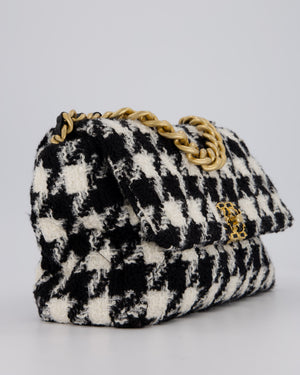 Chanel Medium 19 Flap Bag in Black and White Houndstooth Quilted Tweed with Mixed Hardware