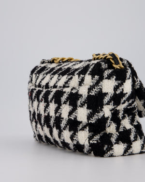 Chanel Medium 19 Flap Bag in Black and White Houndstooth Quilted Tweed with Mixed Hardware