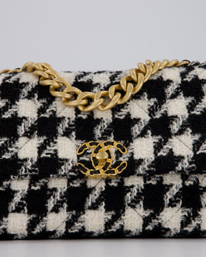 Chanel Medium 19 Flap Bag in Black and White Houndstooth Quilted Tweed with Mixed Hardware