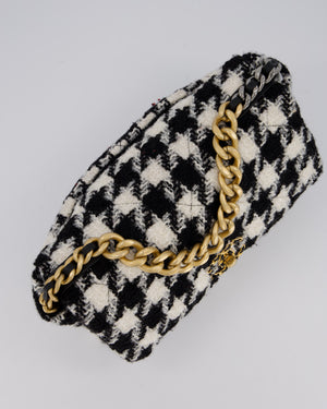 Chanel Medium 19 Flap Bag in Black and White Houndstooth Quilted Tweed with Mixed Hardware