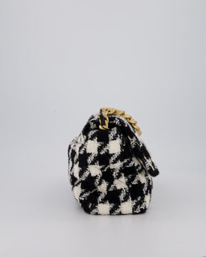 Chanel Medium 19 Flap Bag in Black and White Houndstooth Quilted Tweed with Mixed Hardware