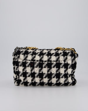 Chanel Medium 19 Flap Bag in Black and White Houndstooth Quilted Tweed with Mixed Hardware