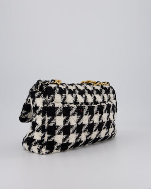 Chanel Medium 19 Flap Bag in Black and White Houndstooth Quilted Tweed with Mixed Hardware