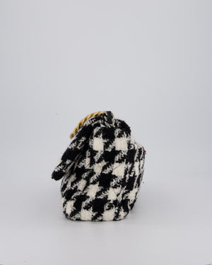 Chanel Medium 19 Flap Bag in Black and White Houndstooth Quilted Tweed with Mixed Hardware