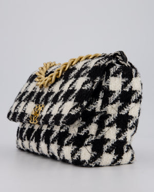 Chanel Medium 19 Flap Bag in Black and White Houndstooth Quilted Tweed with Mixed Hardware