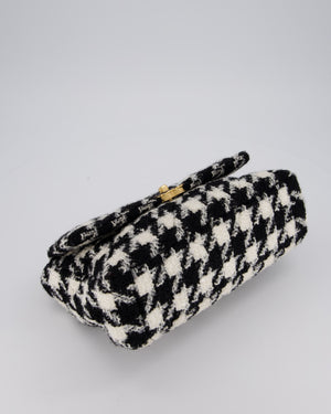 Chanel Medium 19 Flap Bag in Black and White Houndstooth Quilted Tweed with Mixed Hardware