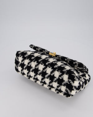 Chanel Medium 19 Flap Bag in Black and White Houndstooth Quilted Tweed with Mixed Hardware