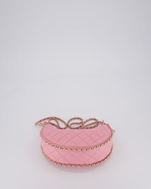 Chanel Bright Pink Small Half Moon Hobo Bag with Champagne Gold Chain Detail