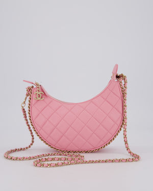 Chanel Bright Pink Small Half Moon Hobo Bag with Champagne Gold Chain Detail