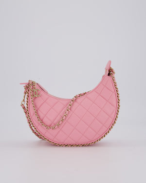 Chanel Bright Pink Small Half Moon Hobo Bag with Champagne Gold Chain Detail