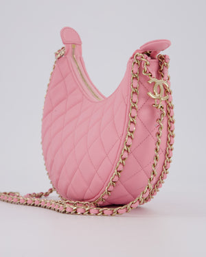 Chanel Bright Pink Small Half Moon Hobo Bag with Champagne Gold Chain Detail