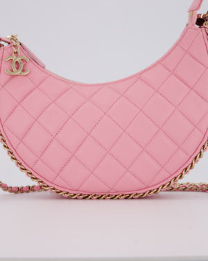 Chanel Bright Pink Small Half Moon Hobo Bag with Champagne Gold Chain Detail