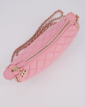 Chanel Bright Pink Small Half Moon Hobo Bag with Champagne Gold Chain Detail
