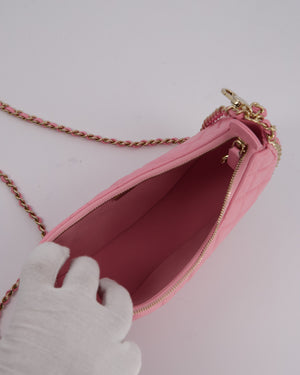 Chanel Bright Pink Small Half Moon Hobo Bag with Champagne Gold Chain Detail