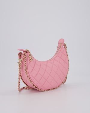 Chanel Bright Pink Small Half Moon Hobo Bag with Champagne Gold Chain Detail