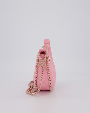 Chanel Bright Pink Small Half Moon Hobo Bag with Champagne Gold Chain Detail