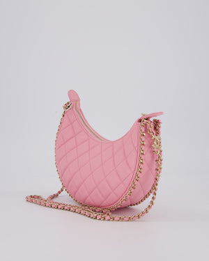 Chanel Bright Pink Small Half Moon Hobo Bag with Champagne Gold Chain Detail