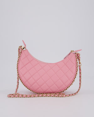 Chanel Bright Pink Small Half Moon Hobo Bag with Champagne Gold Chain Detail