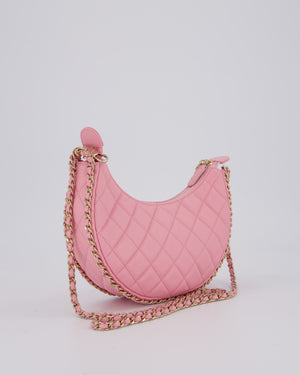 Chanel Bright Pink Small Half Moon Hobo Bag with Champagne Gold Chain Detail