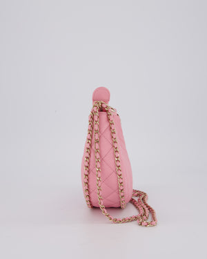 Chanel Bright Pink Small Half Moon Hobo Bag with Champagne Gold Chain Detail