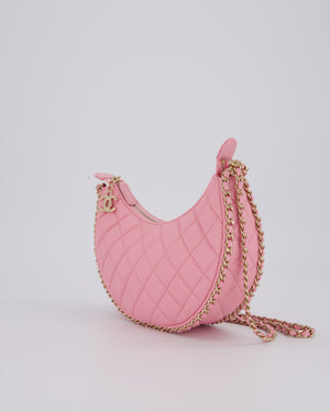 Chanel Bright Pink Small Half Moon Hobo Bag with Champagne Gold Chain Detail