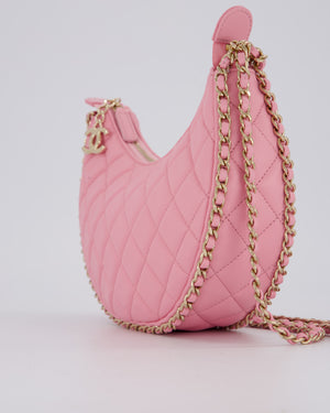 Chanel Bright Pink Small Half Moon Hobo Bag with Champagne Gold Chain Detail