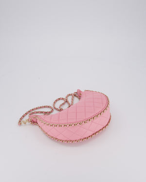 Chanel Bright Pink Small Half Moon Hobo Bag with Champagne Gold Chain Detail