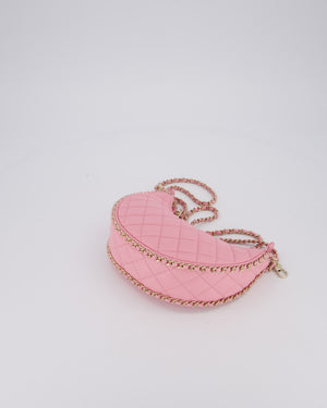 Chanel Bright Pink Small Half Moon Hobo Bag with Champagne Gold Chain Detail