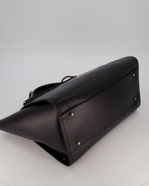 Chanel Black Medium Deauville Tote Bag in Caviar Leather with Silver Hardware
