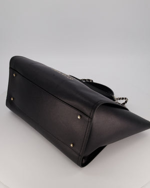 Chanel Black Medium Deauville Tote Bag in Caviar Leather with Silver Hardware