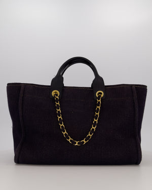 Chanel Navy and Gold Glitter Deauville Tote Bag in Canvas with Gold Hardware