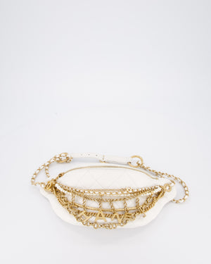 Chanel White Lambskin Leather Bum Bag with Chain Logo Detailing and Gold Hardware