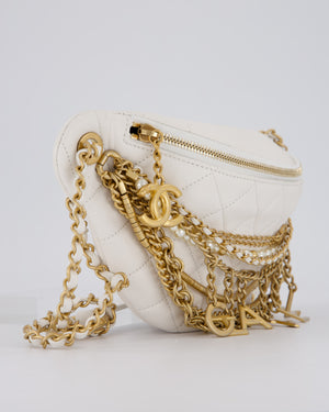 Chanel White Lambskin Leather Bum Bag with Chain Logo Detailing and Gold Hardware