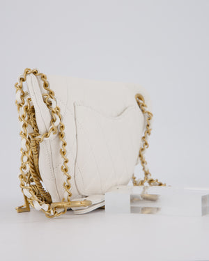 Chanel White Lambskin Leather Bum Bag with Chain Logo Detailing and Gold Hardware