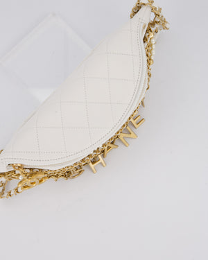 Chanel White Lambskin Leather Bum Bag with Chain Logo Detailing and Gold Hardware