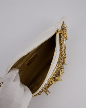 Chanel White Lambskin Leather Bum Bag with Chain Logo Detailing and Gold Hardware