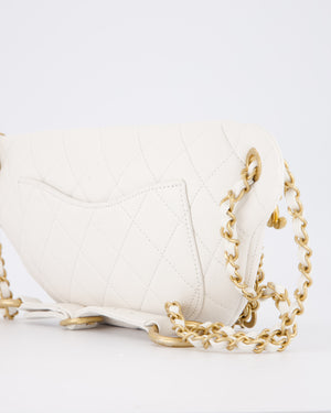 Chanel White Lambskin Leather Bum Bag with Chain Logo Detailing and Gold Hardware