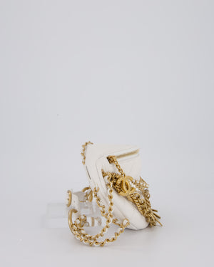 Chanel White Lambskin Leather Bum Bag with Chain Logo Detailing and Gold Hardware