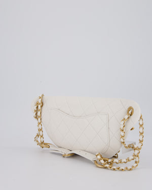 Chanel White Lambskin Leather Bum Bag with Chain Logo Detailing and Gold Hardware
